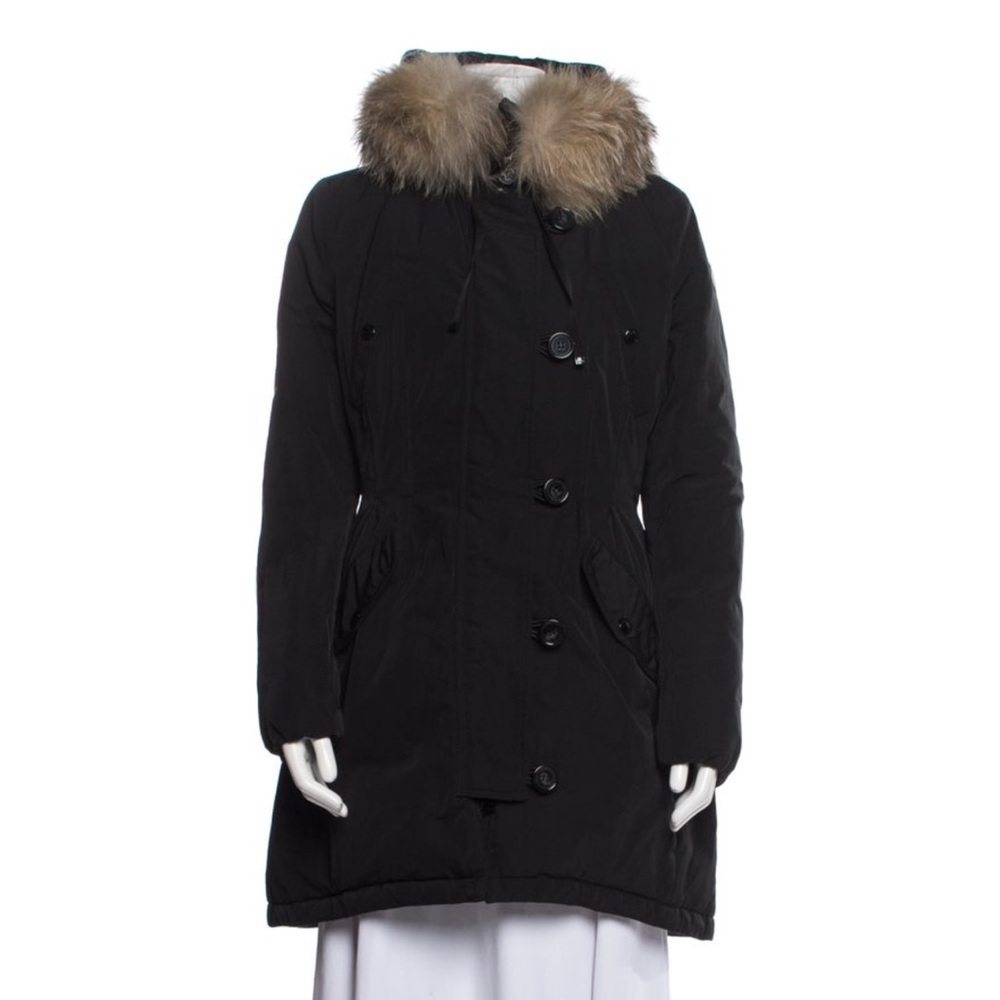 Moncler Black Down Parka Fur Hood Women’s XL Authentic Luxury Coat